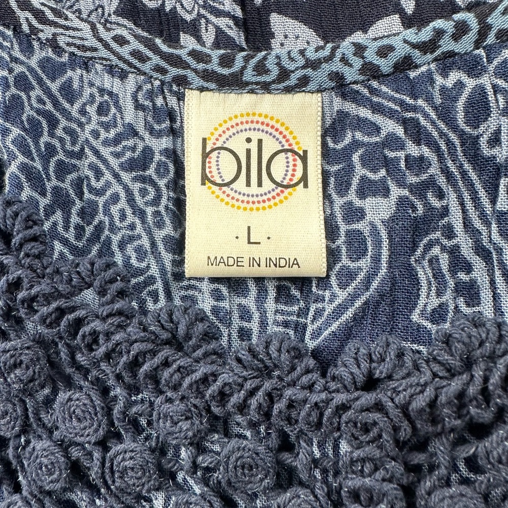 Bila Bohemian Paisley Crochet Sleeveless Navy Blue Maxi Summer Dress Size L - Picture 11 of 13